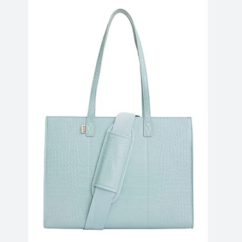 BEIS Light Blue Croc-Embossed Leather Tote